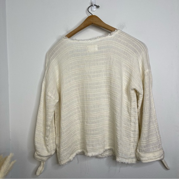 McGuire Linen Cotton Blend Split Long Sleeve Tie Top Blouse S Textured Luxury - Picture 5 of 16